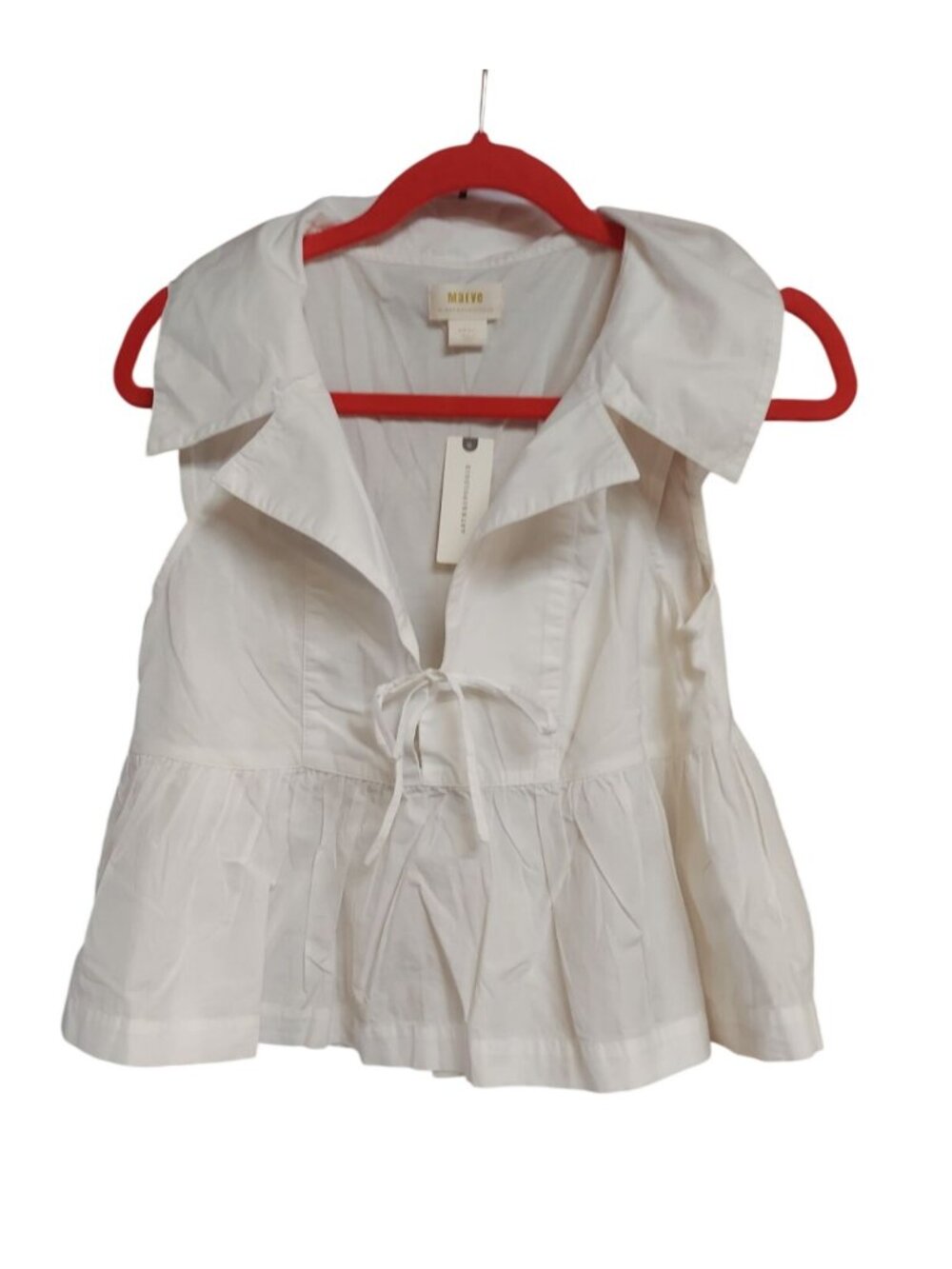Maeve By Anthropologie White Sleeveless Peplum Tie Front Blouse Top Small NWT